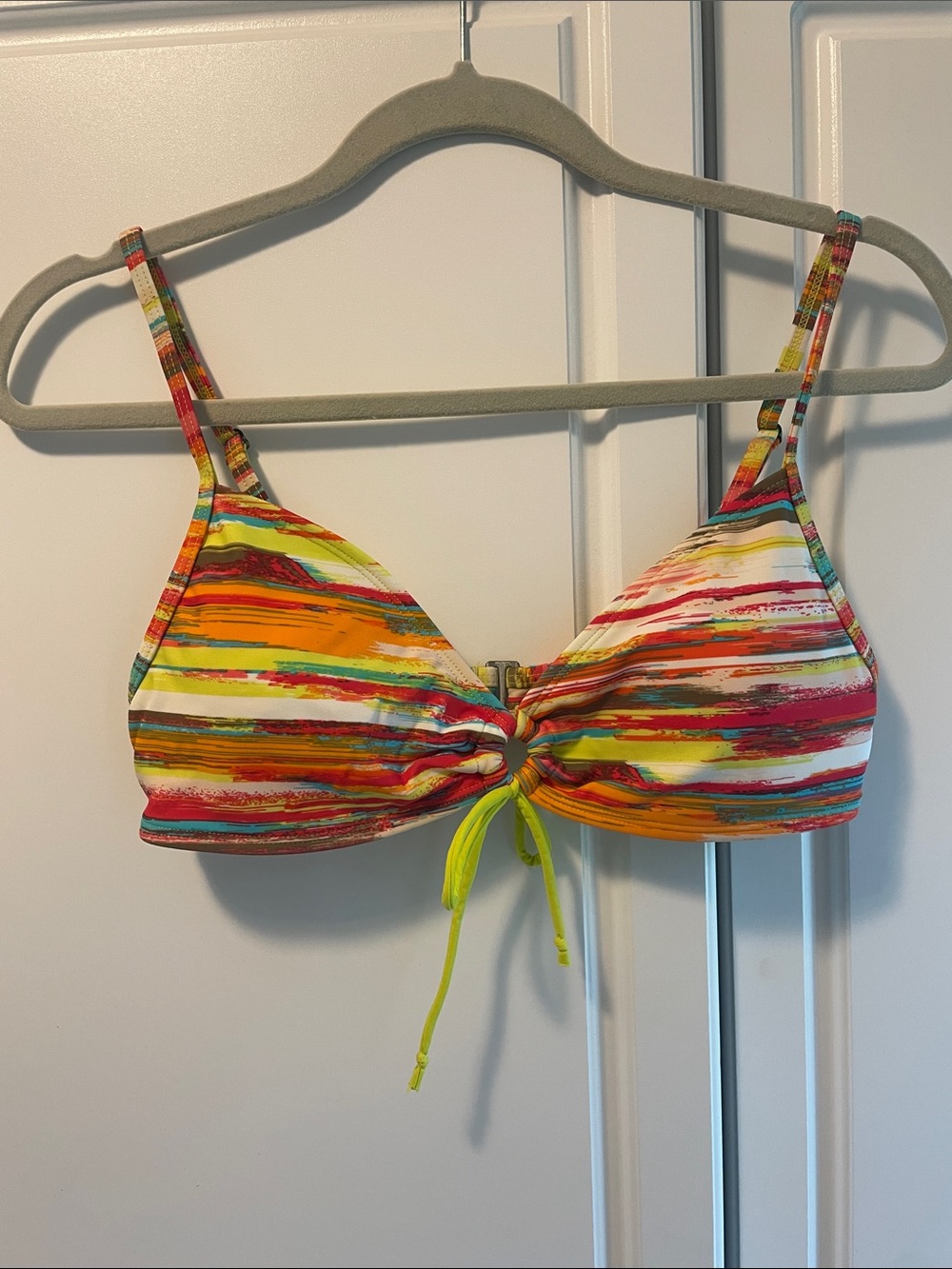 Athleta Multicolor Striped Tie-Front Bikini Top - Yellow, Orange, Red, Green
